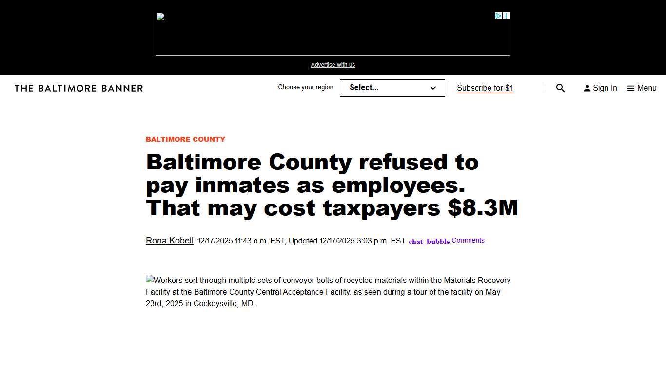 Baltimore County may pay $8.3M for not paying inmates as employees - The Baltimore Banner
