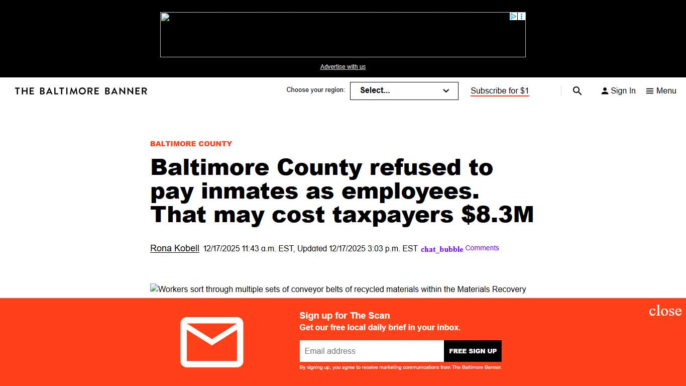 Baltimore County may pay $8.3M for not paying inmates as employees - The Baltimore Banner